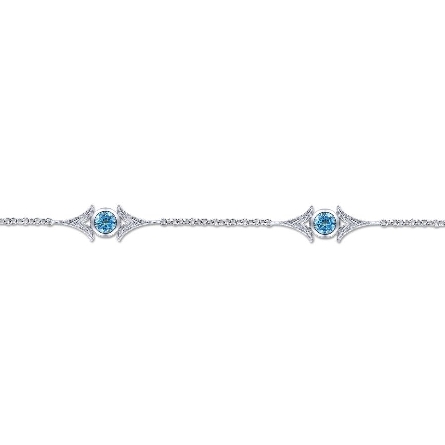 Sterling Silver Gabriel Adjustable 6.5-7inch  Triangle Stations Bracelet w/Swiss Blue Topaz=.61ctw #TB4357SVJBT (S2325726)