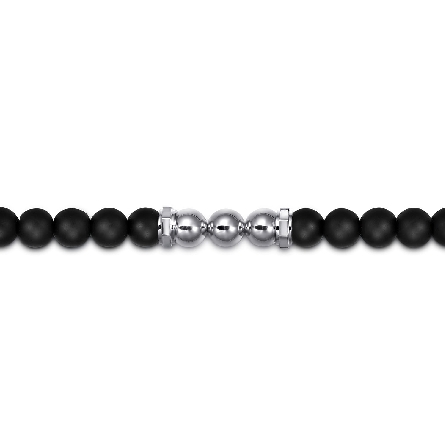 Sterling Silver Mens Gabriel 6mm Matte Black Onyx and Silver Bead 8inch Bujukan Bracelet #TBM2162SVJOM (S2251569)