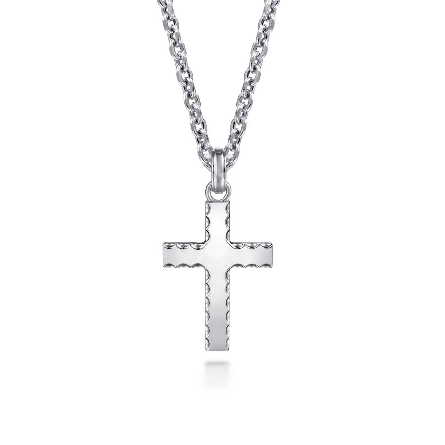 Sterling Silver Gabriel 18.4x6.2mm Beveled Edge Cross Pendant (Chain not included) #PCM6534SVJJJ (S2331457)