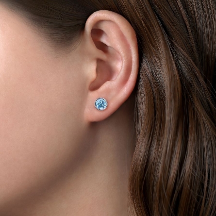 Sterling Silver Bezel Stud Earrings w/2Swiss Blue Topaz=2.02ctw #EG14368SVJBT (S2331469)