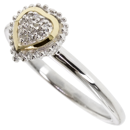 Sterling Silver Rhodium and 18K Yellow Gold Phillip Gavriel Popcorn Collection Heart Bezel Ring w/Diams=.06ctw Size 7 #SILR6548-07