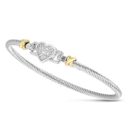Sterling Silver and 18K Yellow Gold Phillip Gavriel Pave Heart Bangle w/Diams=.04ctw #SILBG3095-07