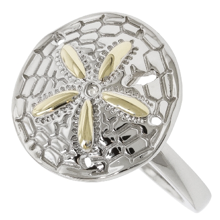 Sterling Silver and 14K Yellow Gold Sand Dollar Ring Size 7 Alamea #665-73-01 