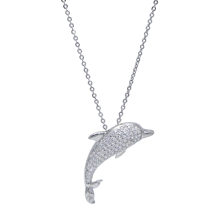 Sterling Silver Pave CZ Dolphin Pendant on 18-19inch Adjustable Cable Chain Alamea #432-11-01