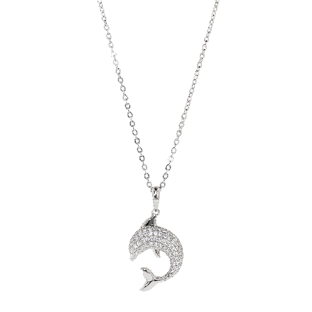 Sterling Silver Pave Dolphin Pendant on 18-19inch Adjustable Cable Chain Alamea #464-11-01