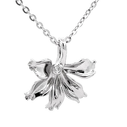 Sterling Silver CZ Medium Napaka Flower Slide on 18-19inch Adjustable Chain Alamea #014-11-02