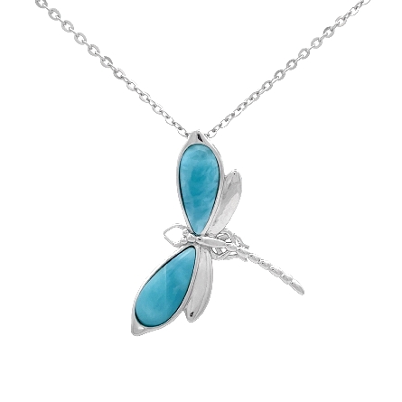 Sterling Silver Larimar Dragonfly Slide on Adjustable 18-19inch Chain #623-81-01