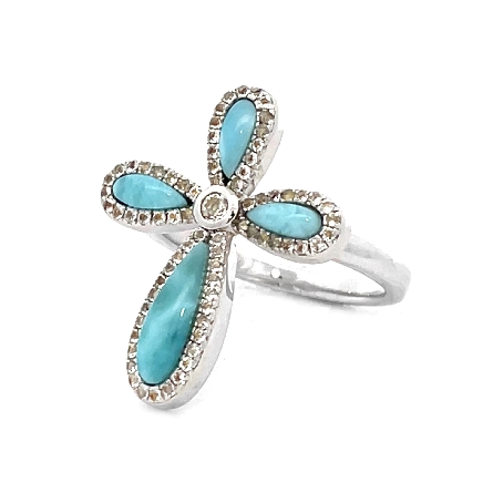 Sterling Silver CZ and Larimar Cross Ring Alamea Size7 #904-83-01 070