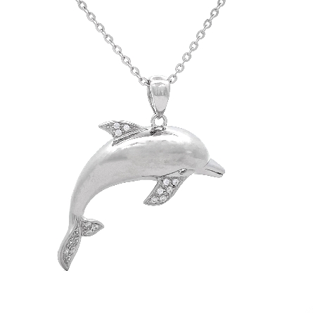 Sterling Silver Large CZ Dolphin Slide on 18-19inch Adjustable Chain Alamea #001-11-01