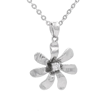 Sterling Silver CZ Tiare Flower Pendant on Adjustable 18-19inch Chain #021-11-02