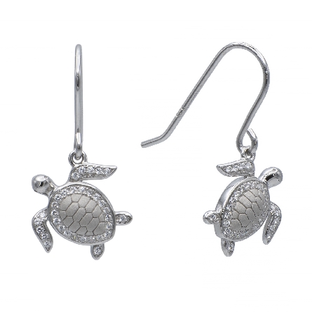 Sterling Silver Pave CZ Turtle Dangle Earrings Alamea #250-12-01