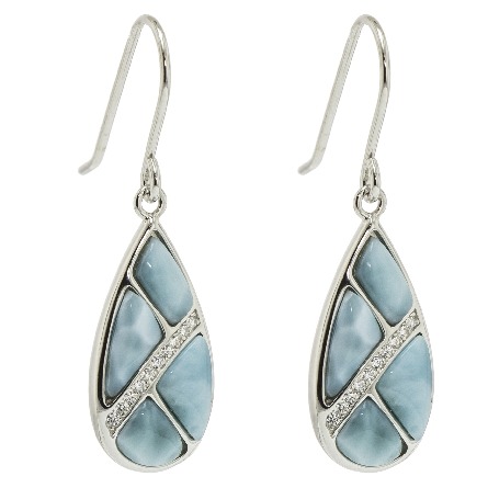 Sterling Silver Larimar and CZ Tear Drop Wire Dangle Earrings Alamea #318-82-01