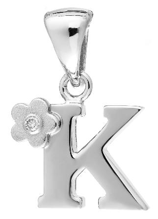 Sterling Silver Diamond Initial K Pendant on 14-16inch Adjustable Chain #SSD130-K