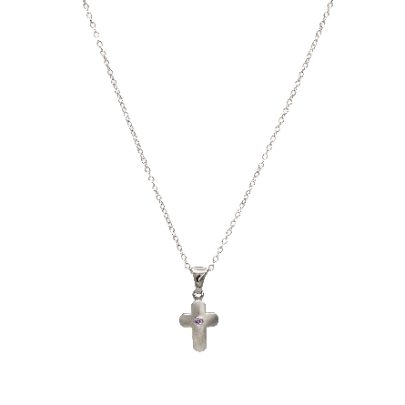 Sterling Silver Childs Domed Pink Sapphire Cross Pendant on 14-16inch Adjustable Chain #SSP103