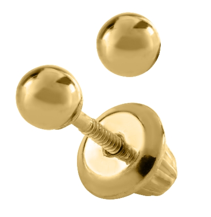 14K Yellow Gold Childs 3mm Ball Screw Back Earrings #GE211