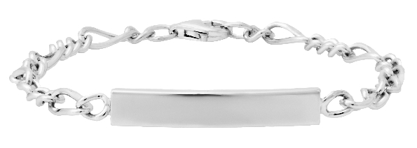Sterling Silver 6.5inch Childrens ID Bar Figaro Bracelet #3359