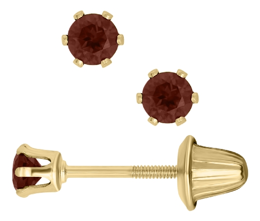 14K Yellow Gold 3mm Garnet 6Prong Birthstone Screwback Child Earrings #GE25001