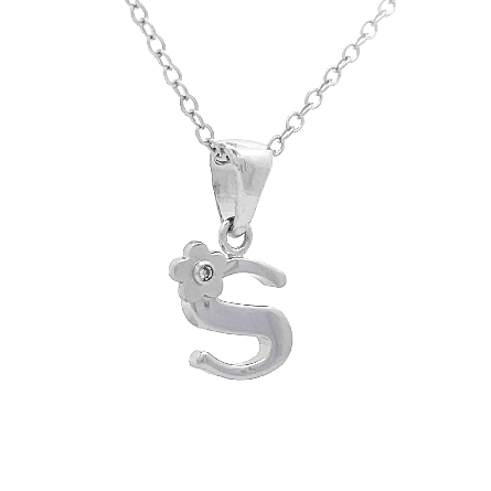 Sterling Silver Diamond Initial S Pendant on 14-16inch Adjustable Chain #SSD130-S