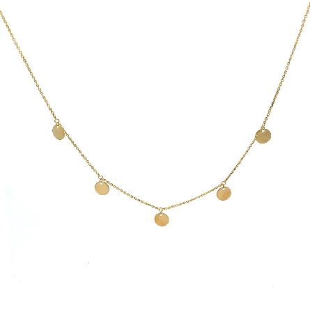 14K Yellow Gold 16inch Five Mini Disc Dangles Adjustable Choker Necklace #MF029636-14Y