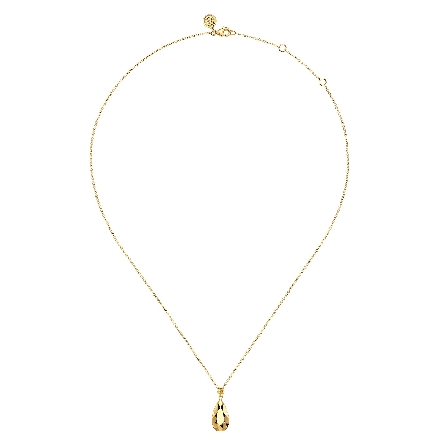 14K Yellow Gold Gabriel 15.5-17.5 inch Plain Gold Bujukan Textured Teardrop Pendant Necklace #NK7988Y4JJJ (S2244227)