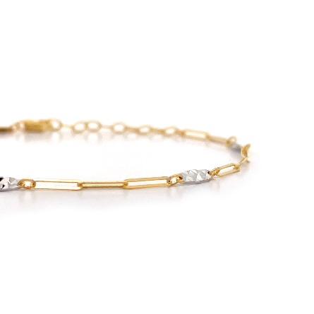 14K Yellow and White Gold Adjustable 7-7.5inch Oval Paperclip Diamond Cut Station Bracelet 1.50gr #TC20030-0750