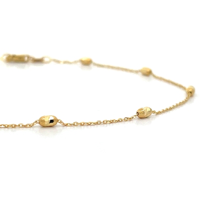 14K Yellow Gold 9inch Diamond Cut Oval Bead Chain Anklet #CBOV25-09