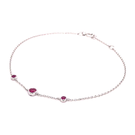 14K White Gold 6.5-7inch Adjustable Round Bezels Bracelet w/1Ruby=.15ct and 2Ruby=.10ctw #55879RR4