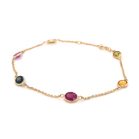 14K Yellow Gold 6.5-7inch Adjustable Oval Bezels Bracelet w/5Multi Sapphire=2.50ctw and Ruby=.50ct #55931SM1