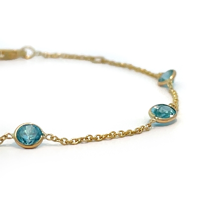 14K Yellow Gold Adjustable 6.5-7inch By the Yard Bracelet w/5 Round and Oval Blue Zircons=2.56ctw 