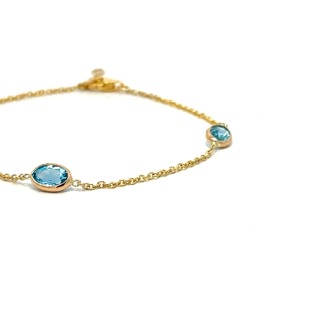 14K Yellow Gold Adjustable 6.5-7inch East to West Oval By the Yard Bracelet w/3Blue Topaz=1.51ctw (6x4)