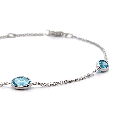 14K White Gold Adjustable 6.5-7inch East to West Oval By the Yard Bracelet w/3Blue Topaz=1.60ctw (6x4)