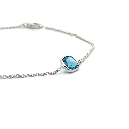 14K White Gold Adjustable 6.5-7inch Cushion Shaped By the Yard Bracelet w/3Blue Topaz=3.10ctw (6mm)