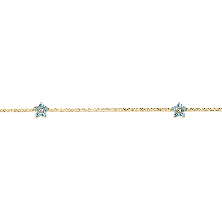 14K Yellow Gold Gabriel Adjustable 6.5-7inch Floral Station Bracelet w/Blue Topaz=.28ctw and Diams=.02ctw SI2 H-I #TB5313Y45BT (S2285788)