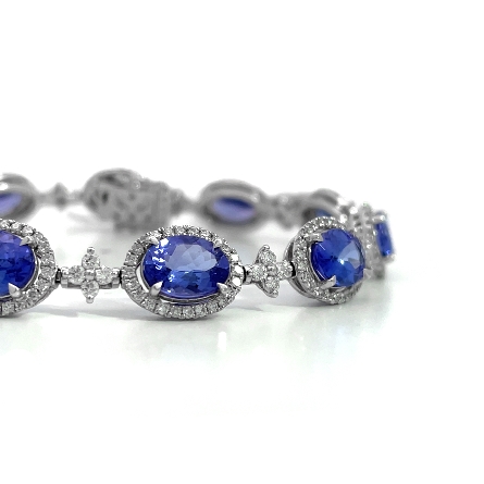 18K White Gold 7inch Oval Halo Bracelet w/11Tanzanites=13.42ctw and 308Diams=2.00ctw SI G-H #B31-141115