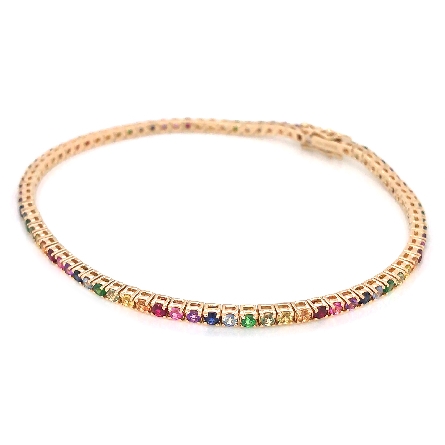14K Yellow Gold 7inch Scattered Rainbow Tennis Bracelet w/Multi Color Sapphires=2.05ctw #SB10-06-7YB-RAINBOW