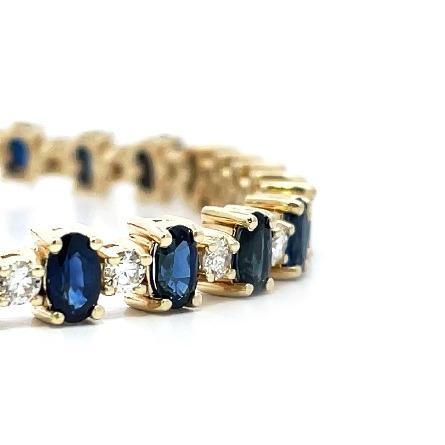 14K Yellow Gold 7inch Alternating Oval and Round Link Bracelet w/28Sapphires=8.53ctw and 28Diams=1.90ctw SI H-I #SB971 