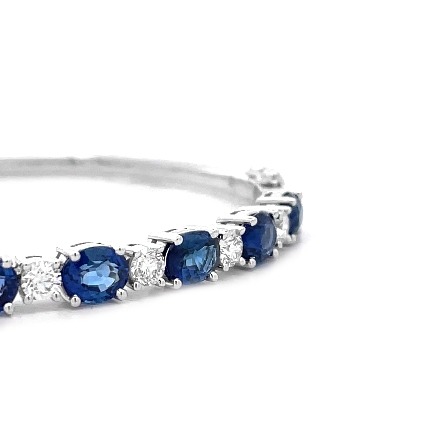14K White Gold Alternating Bangle Bracelet w/Sapphires=5.17ctw and Diams=1.22ctw SI H-I #B-7998-E (N3176)
