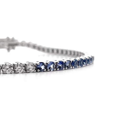 14K White Gold 7inch Ombre Line Bracelet w/Sapphires=3.05ctw and Diams=.81ctw SI2 G-H #BP26-50B-BL