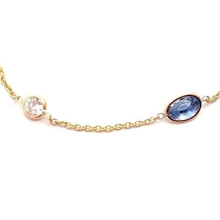 14K Yellow Gold Adjustable 6.5-7inch By the Yard Bracelet w/3 Ceylon Sapphires=1.63ctw and 2Diams=.34ctw SI H-I