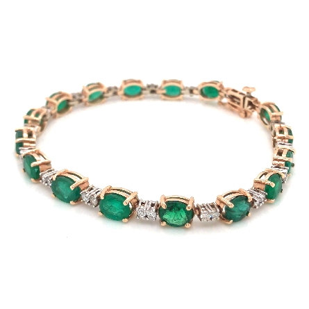 14K Two Tone Gold 7.25inch Fashion Bracelet w/Emeralds=8.50ctw and Diams=1.00ctw SI H #BE14