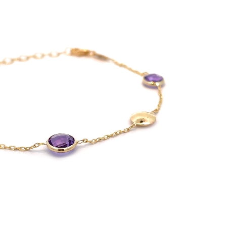 14K Yellow Gold Adjustable 6.5-7.25inch Amethyst Pebble Station Bracelet #C20348-0725