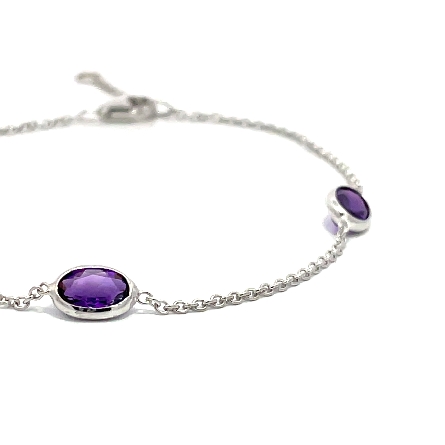 14K White Gold Adjustable 6.5-7inch By the Yard Bracelet w/3 Oval Amethyst=1.35ctw (6x4)