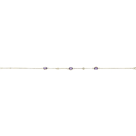 14K Yellow Gold 6.5-7inch Adjustable Bezels Bracelet w/3Amethyst=.99ctw and 2Diams=.07tw #55924AM