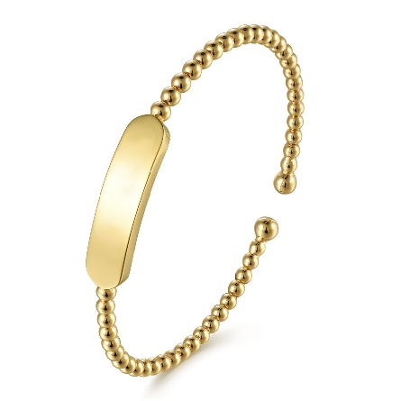 14K Yellow Gold Gabriel 6.25inch Bujukan Bead ID Cuff Bangle Bracelet #BG4700-62Y4JJJ (S1688911)