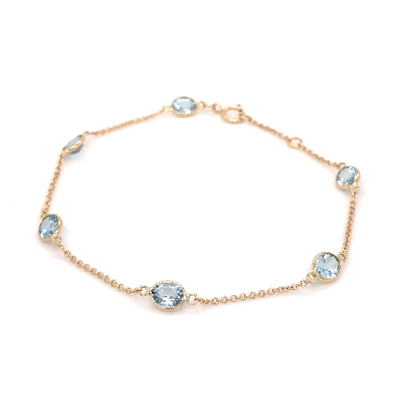 14K Yellow Gold 6.25-6.75inch Adjustable Oval Bezels Bracelet w/6Aquamarine=1.80ct #55931AQ1