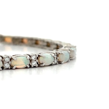 14K White Gold 6.75inch Alternating Line Bracelet w/26 Opals=3.64ctw and 48 Diamonds=.60ctw SI H-I 