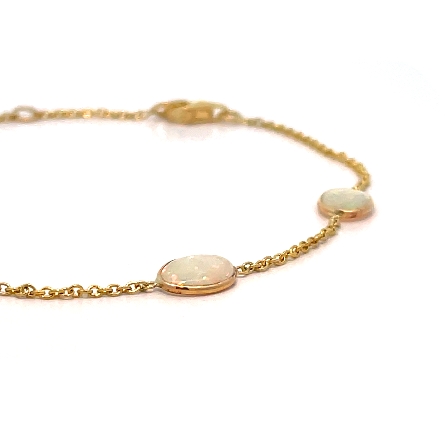 14K Yellow Gold Adjustable 6.5-7inch Oval By the Yard Bracelet w/4 Opals=1.75ctw