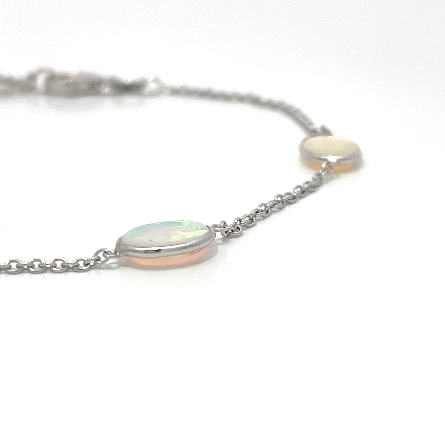 14K White Gold Adjustable 6.5-7inch Oval By the Yard Bracelet w/4Oval Opals=1.69ctw