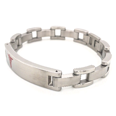 Stainless Steel 8inch Red Logo Medic Alert ID Plate Bracelet #S3066MA
