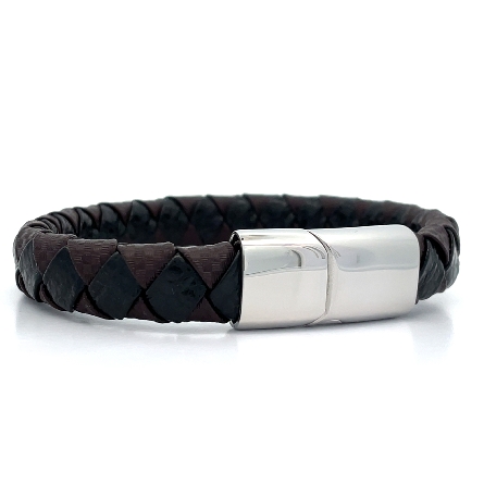 Chisel Stainless Steel Polished Black and Brown Textured Leather 8inch Bracelet #SRB2414-8